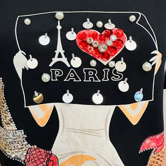 IN2YOU ~ Women’s black short sleeve sequined bling bling tee top size M - Picture 4 of 9
